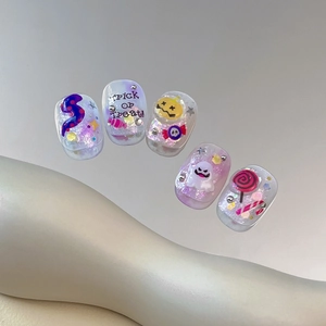 Five-piece Halloween nail art stickers with purple snakes, pumpkins and ghost designs