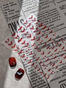 Macro di adesivi per unghie Halloween TG618 con pipistrelli glitter rossi e strass