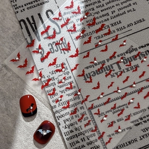 Adesivi per Nail Art Pipistrello Halloween Gotico Con Decorazione in Strass Rilievo 3D Stampa a Caldo Decalcomanie Manicure Donna