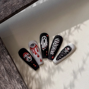 3D embossed Halloween nail art stickers with ghost, mummy and blood drops patterns