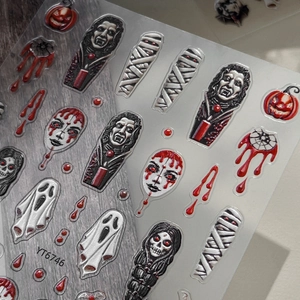 5D embossed Halloween nail stickers with 3D ghost, vampire and skull designs YT6746