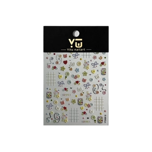 Embossed bear and button nail art sticker set YT5989 with cute macaron heart patterns