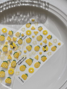 Macro shot of 3D pineapple nail stickers YT6552 featuring summer fruit patterns