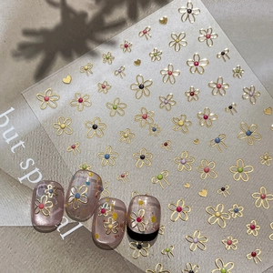 YITU Sweet Floral Nail Art Stickers Gold Silver Bronzing Bowknot Heart DIY Decorative Minimalist Manicure Decals For Women