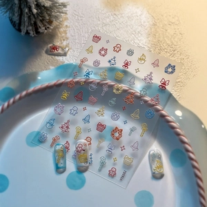 Embossed Christmas Nail Art Stickers Colorful White Snowman Tree Gingerbread Man Self Adhesive 5D Decals DIY Nail Decoration