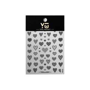 Minimalist black heart embossed nail art stickers with striped heart designs for women