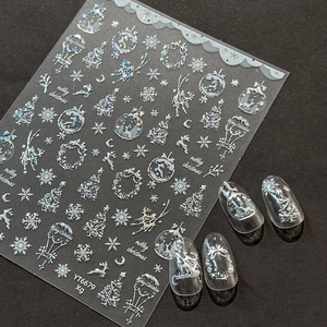 Christmas Nail Stickers Gold Silver Reindeer Snowflake 3D Embossed Self Adhesive Nail Art Decals Holiday Manicure Decoration