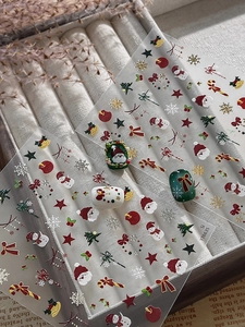 Macro shot of YT6635 Christmas nail stickers with Santa Claus and snowman patterns