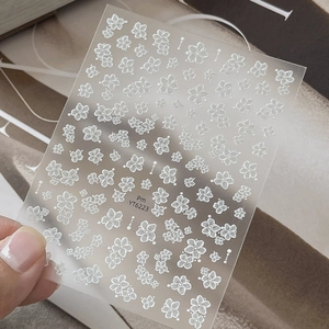 Minimalist white floral nail art sticker YT6223 with delicate transparent flower patterns