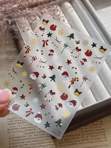Detail showing YT6636 Christmas nail stickers with Santa Claus and snowman patterns
