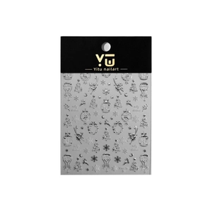Silver embossed Christmas nail stickers featuring reindeer and snowflake designs with packaging