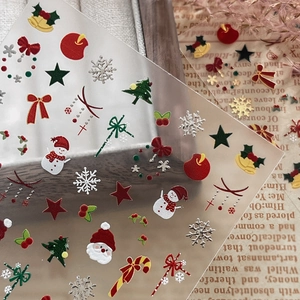 Silver foil Christmas snowman nail stickers with Santa Claus and tree patterns