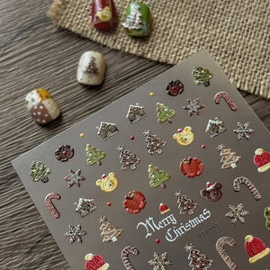 3D embossed Christmas nail stickers featuring trees and snowflakes on YT6551 sheet