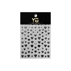 3D metallic silver heart nail stickers with various textures and chrome finish designs