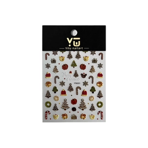 3D embossed Christmas nail art stickers with ginger cookies and reindeer patterns