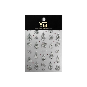 5D geprägte Weihnachtsbaum Nageltattoos mit weißer Textur und roten Punkten YT6711