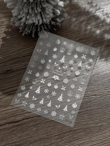 White 5D embossed Christmas nail stickers featuring snowflakes and gingerbread YT6580