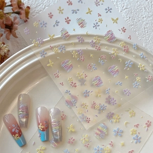 Adesivi per Nail Art in Rilievo 5D Effetto Sfumato Macaron Design con Stelle Luna Fiori Farfalle Decalcomanie per Unghie Autoadesive Decorazione per Manicure Fai-da-te Donna