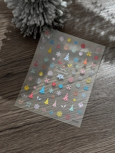 Relief Christmas nail stickers YT6581 with colorful trees and snowflakes on wood