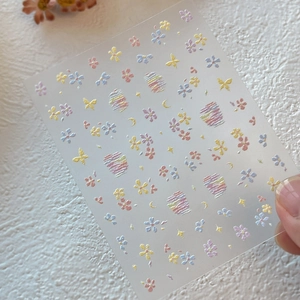 Adesivi per unghie in rilievo con motivi a stella, luna e farfalla in colori pastello