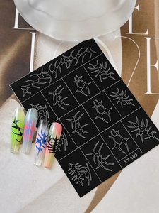 Detail of Y2K tribal totem nail stickers with long gradient acrylic nail display