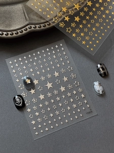 Macro d'autocollants 3D métalliques pour ongles avec étoiles dorées et argentées en relief