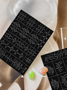 Close-up of YT102 black and white tribal line nail stickers with gradient sample nails