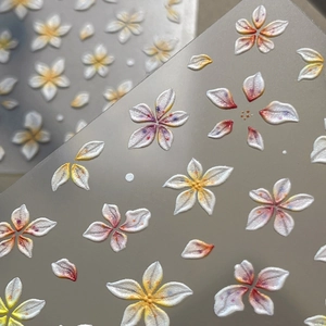 Stickers à ongles 3D fleurs en relief avec finition nacrée et textures scintillantes