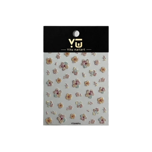 3D relief floral nail art stickers with pearl finish and metallic accents, model YT5646Pro