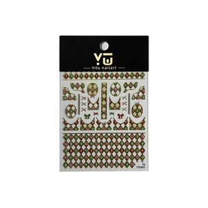 Gold foiled Christmas plaid nail art stickers with snowflake designs, model YT6465