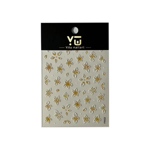 Stickers nail art fleurs blanches 5D avec détails dorés pour une manucure d'été élégante