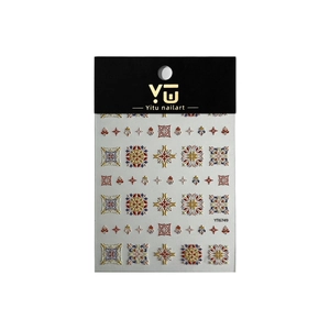 Adesivi per nail art bohémien YT6749 con motivi vintage piastrelle e dettagli dorati