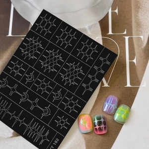 Minimalist Y2K style dark geometric nail stickers YT102 with cool white lines