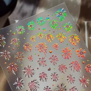 Holographic 3D firework nail stickers with laser stars and heart embossed patterns