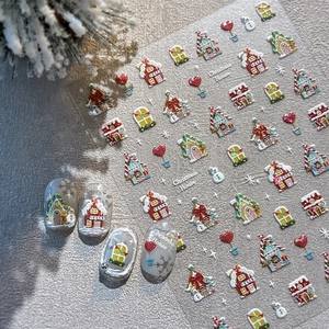 Christmas Embossed Nail Stickers Snowman Ginger House Shell Luster Festive Self Adhesive Nail Art Decals For Women Holiday DIY
