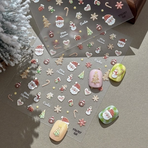 Christmas 3D Relief Nail Stickers Cartoon Santa Snowman Gingerbread Man Embossed Holiday Nail Art Decals For Women