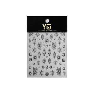 Silver 3D celestial nail art stickers with sun moon and star bohemian patterns