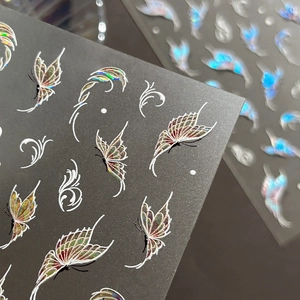 Holographic laser butterfly nail art stickers with 3D embossed starlight metallic finish