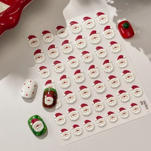 Autocollants Ongles Relief 3D Père Noël de Noël Dessin Animé Mignon Décalcomanies Ongles Accessoires de Manucure DIY pour Femmes