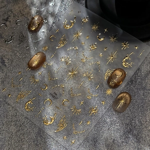 Vintage Celestial 3D Metallic Foil Nail Art Stickers Star Moon Butterfly Gilded Embossed Adhesive Nail Decals For Women