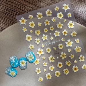 5D Relief Autocollants Pour Ongles Frangipanier 3D Fleur Blanc Jaune Film Doré Auto-adhésif Manucure Décalcomanies Pour Femmes