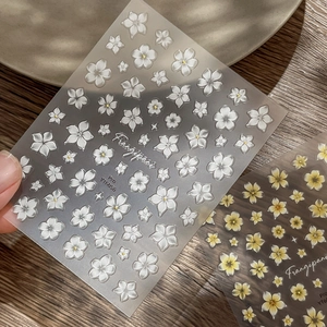 Stickers à ongles frangipanier blancs et jaunes en relief 3D pour décoration manucure