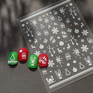 3D Relief Christmas Nail Art Stickers White Snowflakes Reindeer Gingerbread Man DIY Manicure Decoration For Women