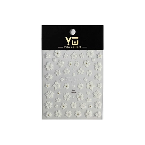 Autocollants 3D pour ongles à fleurs de frangipanier blancs avec détails dorés et logo