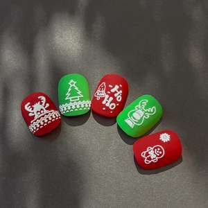 3D relief Christmas nail art stickers with red and green reindeer and snowflake motifs