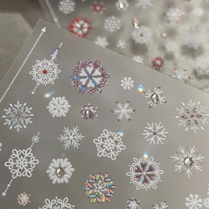Holographic 3D snowflake nail stickers with rhinestones for winter holiday decoration