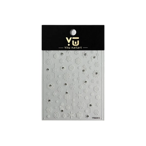 Sparkling Christmas snowflake nail stickers with embossed white patterns and tiny rhinestones