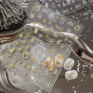 Christmas Nail Art Stickers 3D Embossed Gold Silver Snowflake Elk Tree Bronzing Decals DIY Festive Manicure Decorations For Women
