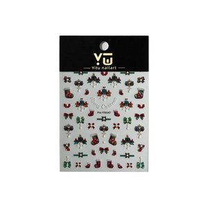 5D embossed Christmas nail stickers with red bows and wreaths on white background