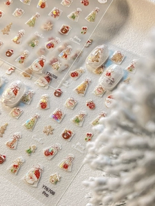 Detail of Christmas nail stickers with Santa Claus, reindeer and ginger man patterns